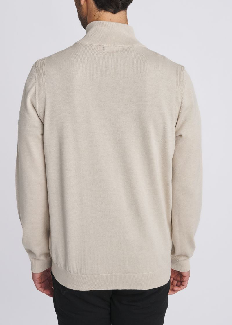 OATMEAL QUARTER ZIP WOOL BLEND KNIT CARDIGAN PM-16417
