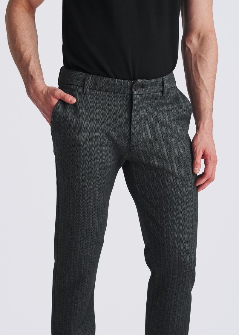 CHARCOAL WOOL-LOOK HERRINGBONE STRETCH KNIT TAILORED PANTS PM-3303-66