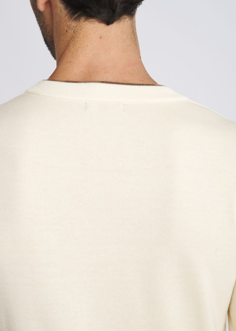 YOLK CONTRAST CREW NECK WOOL BLEND KNIT SWEATER PM-16422