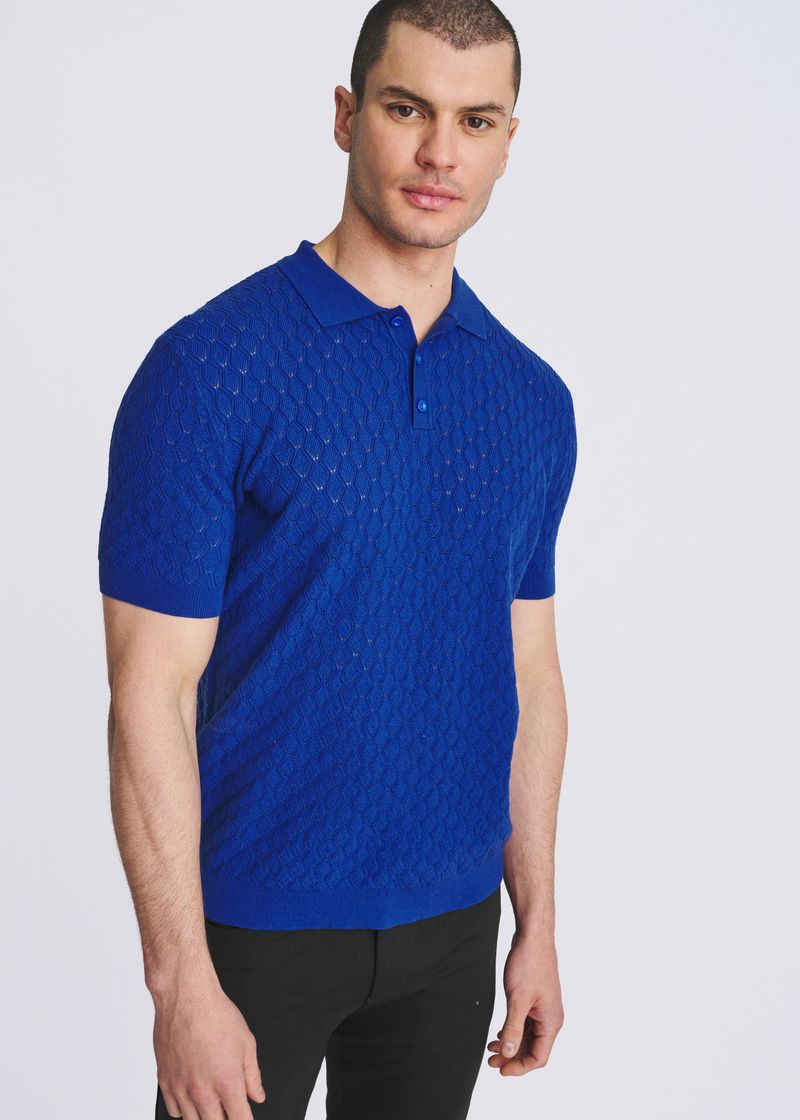 ROYAL TEXTURED WAVE SILK/TENCEL 3-BUTTON KNIT POLO PM-16338