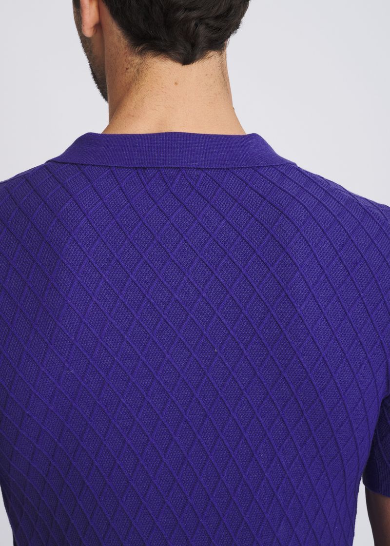 DEEP PURPLE TEXTURED DIAMOND JOHNNY COLLAR KNIT POLO PM-16335