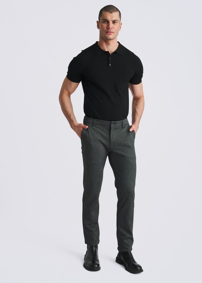 CHARCOAL WOOL-LOOK HERRINGBONE STRETCH KNIT TAILORED PANTS PM-3303-67