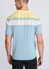 BLUE ICE/YOLK COLOR BLOCK SILK/TENCEL 3-BUTTON KINIT POLO PM-16322