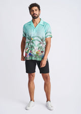 OCEAN/GREEN TROPICS PRINTED MODAL SHORT SLEEVE BORDER SHIRT PM-49026