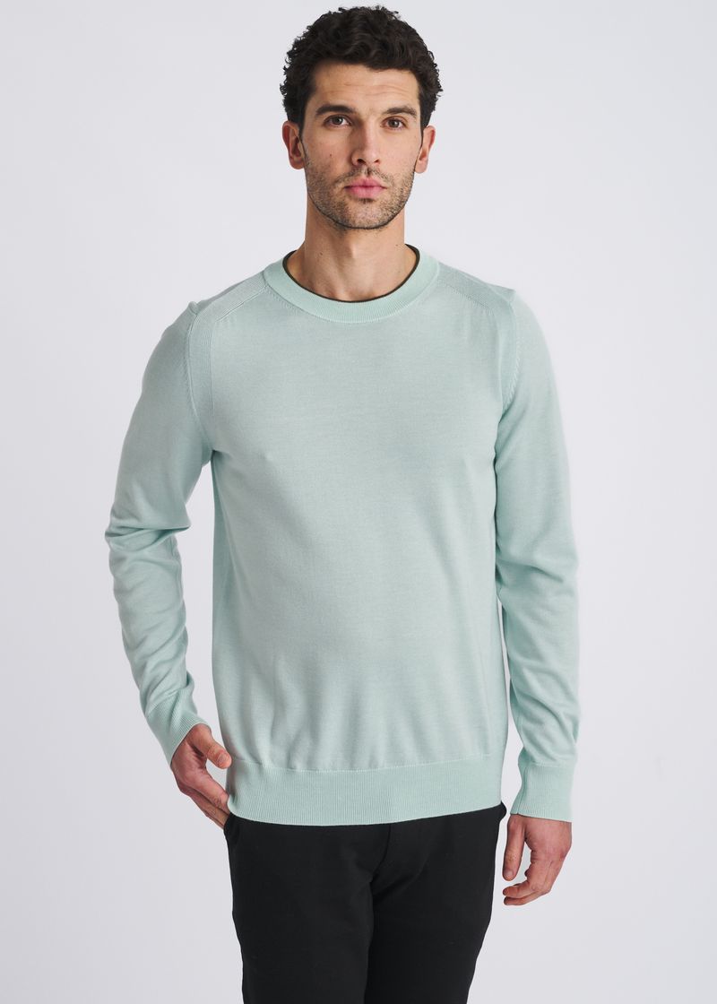 SEACREST CONTRAST CREW NECK WOOL BLEND KNIT SWEATER PM-16422