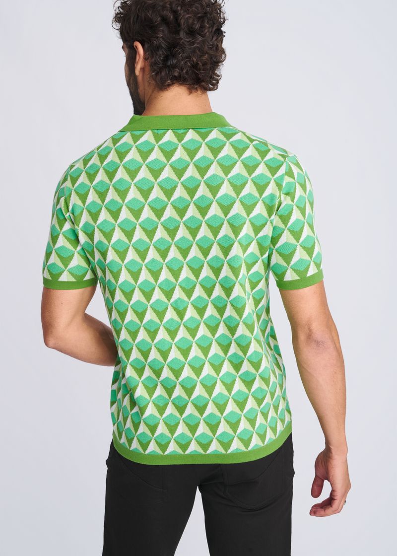 PALM/PEAR PYRAMIDS JACQUARD COTTON 3-BUTTON KNIT POLO PM-16326
