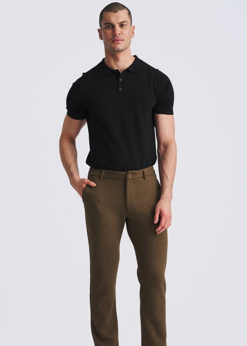 BROWN WOOL-LOOK STRETCH KNIT TAILORED PANTS PM-3303-74