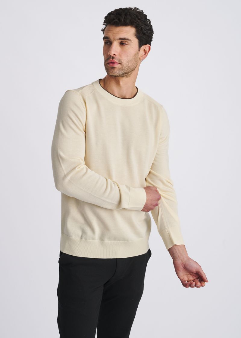YOLK CONTRAST CREW NECK WOOL BLEND KNIT SWEATER PM-16422