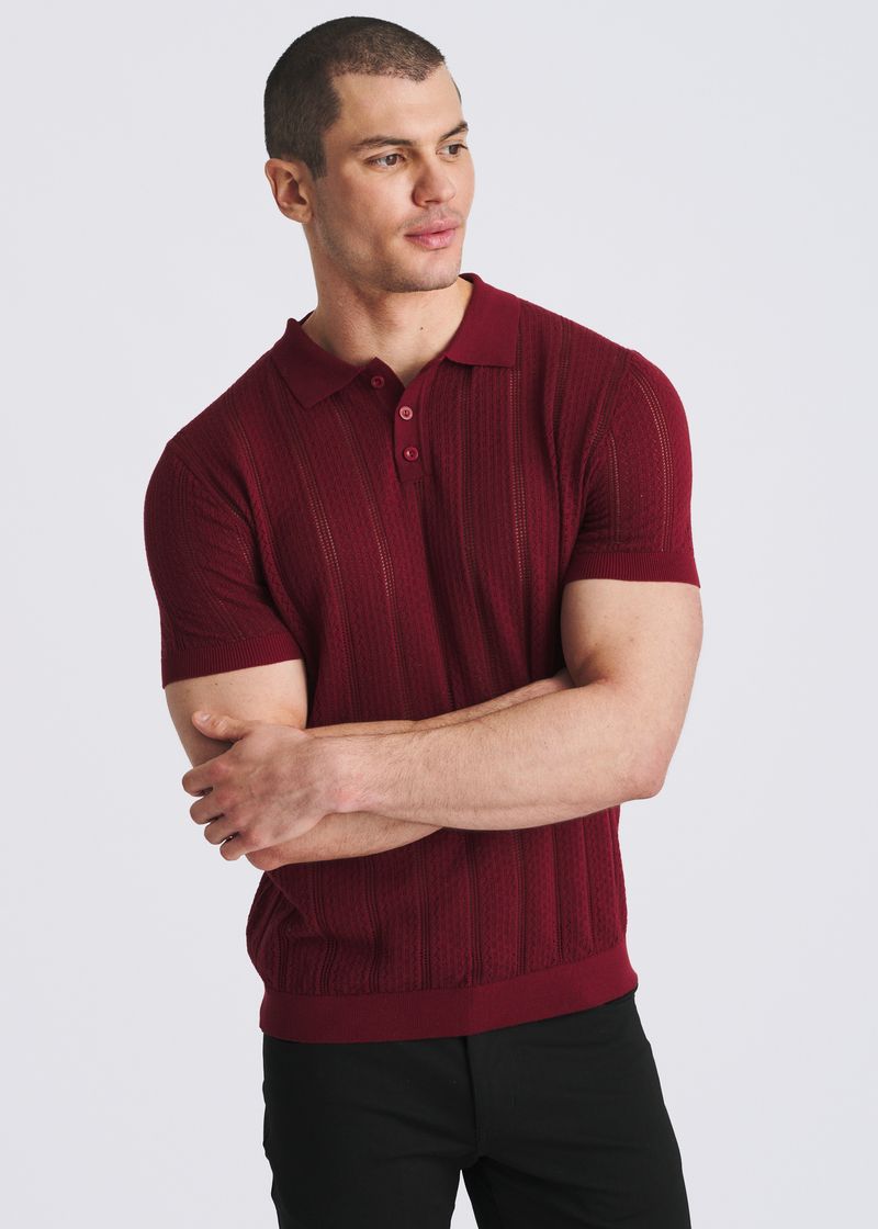 MERLOT POINTELLE COTTON 3-BUTTON KNIT POLO PM-16334