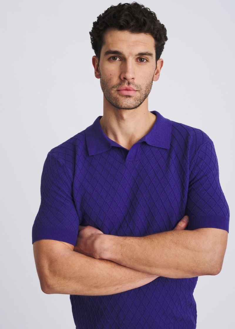 DEEP PURPLE TEXTURED DIAMOND JOHNNY COLLAR KNIT POLO PM-16335
