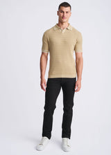 NUTMEG/MILK WHITE WAVEY TEXTURED COTTON JOHNNY COLLAR KNIT POLO PM-16331