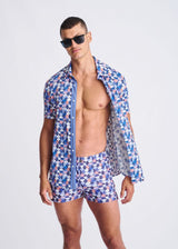 PURPLE/WISTERIA SWIRLS PRINTED SEERSUCKER SWIM SHORTS W/MESH LINING PM-6018-47