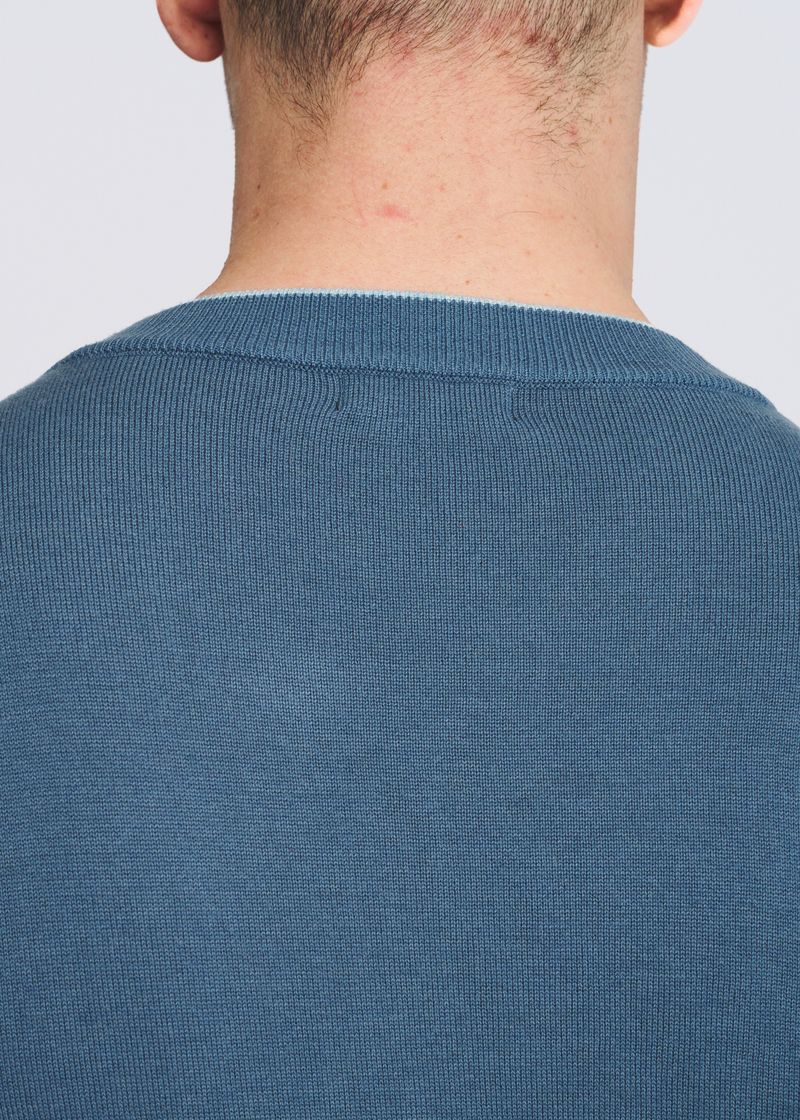 PETROL/AQUA CONTRAST V-NECK WOOL BLEND KNIT SWEATER PM-16418