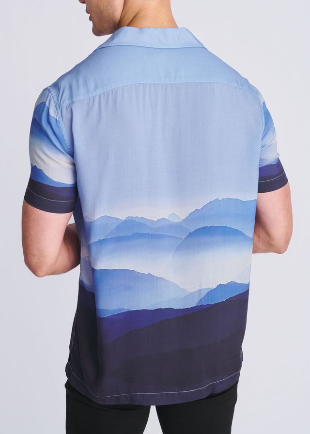 NAVY/CLOUD RANGE PRINTED MODAL SHORT SLEEVE BORDER SHIRT PM-49025