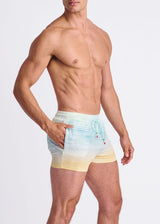 GOLD/BLUE COAST 2.5" INSEAM PRINTED SWIM SHORTS W/ MESH LINING PM-6002-64